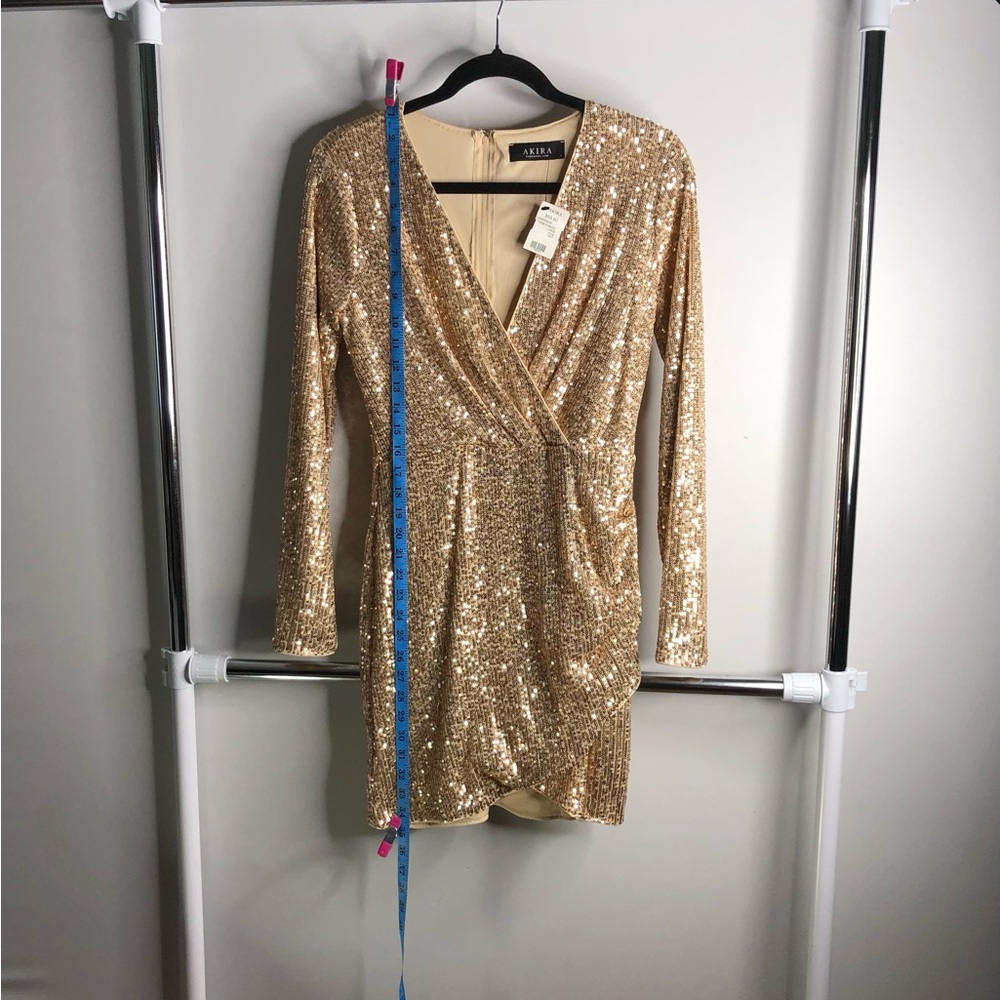 AKIRA Gold Sequin Long-Sleeve Mini Dress - Picture 7 of 10